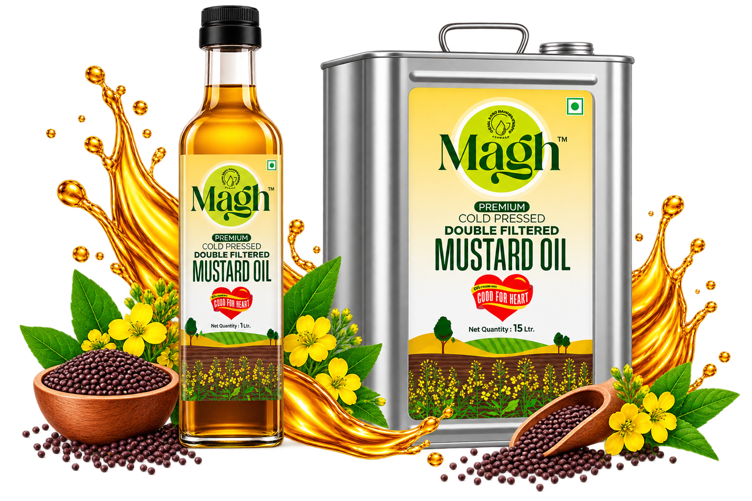 Magh Premium Cold Pressed Double Filtered Yellow Mustard Oil / Rapeseed Oil