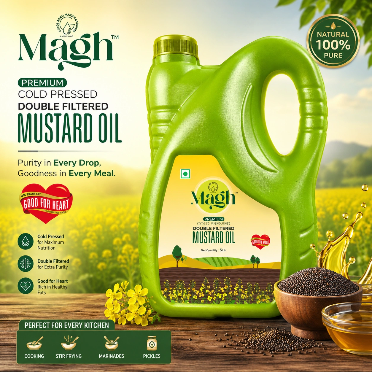 Magh Yellow Mustard Oil / Rapeseed Oil 5L | Cold Pressed - Image 2